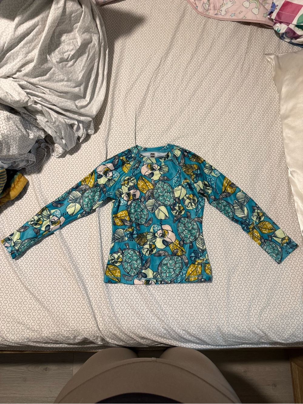 Tea Collection Teal Floral Long-Sleeve Swim Rashguard